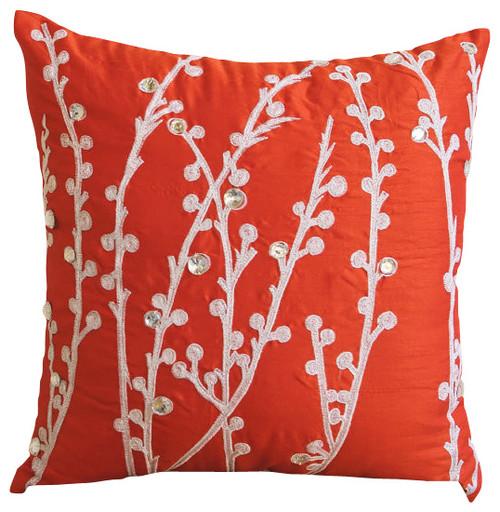 Coral Orange Willow - Coral Orange Art Silk Decorative Euro Sham