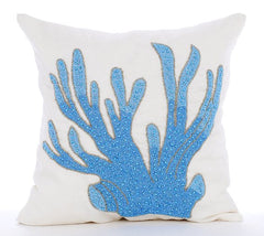 Coral Treasure - Aqua Blue Cotton Linen Decorative Euro Sham