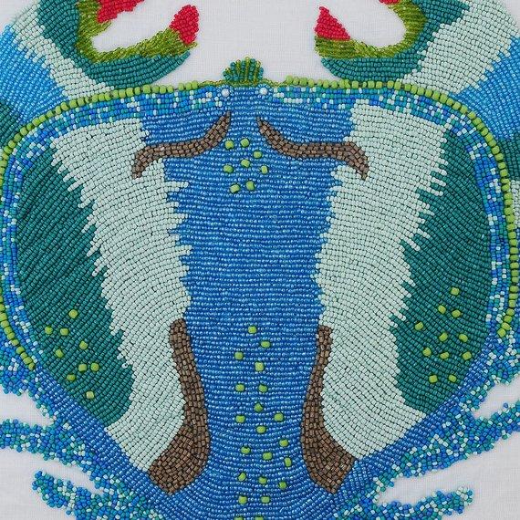 Crab Craze - Blue Cotton Linen Decorative Euro Sham