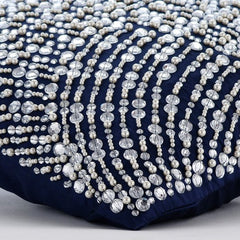 Crystals N Pearls Jam - Navy Blue Taffeta Throw Pillow Cover