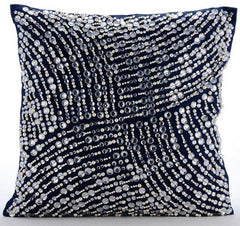 Crystals N Pearls Jam - Navy Blue Taffeta Decorative Euro Sham