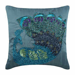 Silver Dancing Peacock - Silver Art Silk Decorative Euro Sham