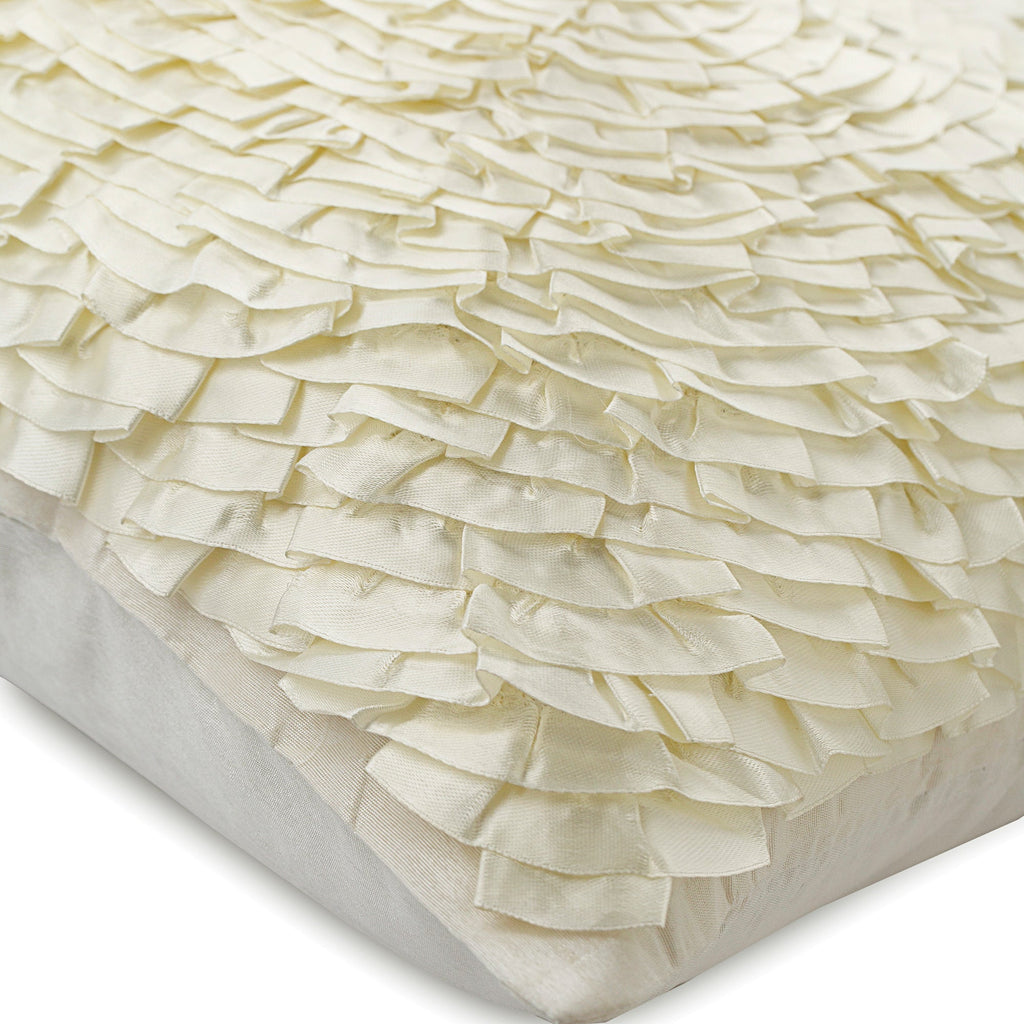 Delicate Bloom - Ivory Satin Throw Pillow Cover