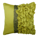 Diamonds And Ruffles - Green Satin Throw Cushion Cover