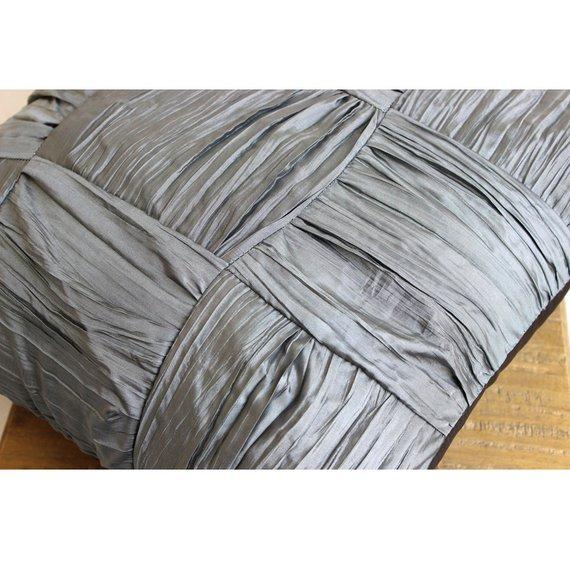 Dreamy Silver Gray - Gray Crushed Art Silk Decorative Euro Sham