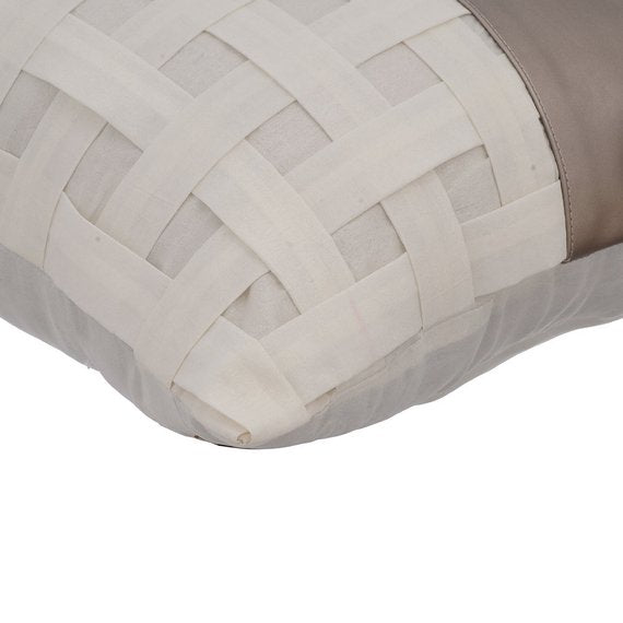 Dull Silver N Half - White Faux Leather Throw Pillow Cover