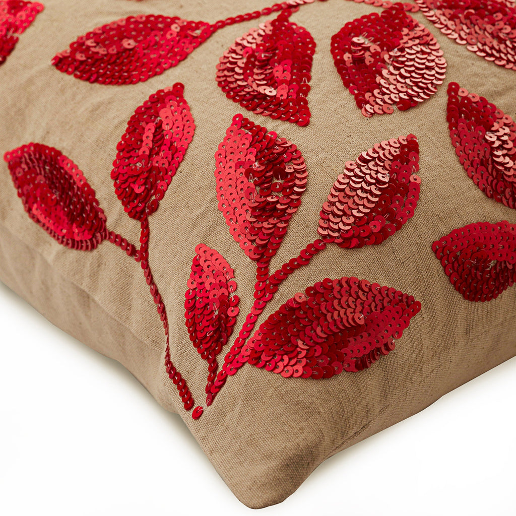 Fall Red Leaves - Mocha Cotton Linen Decorative Euro Sham