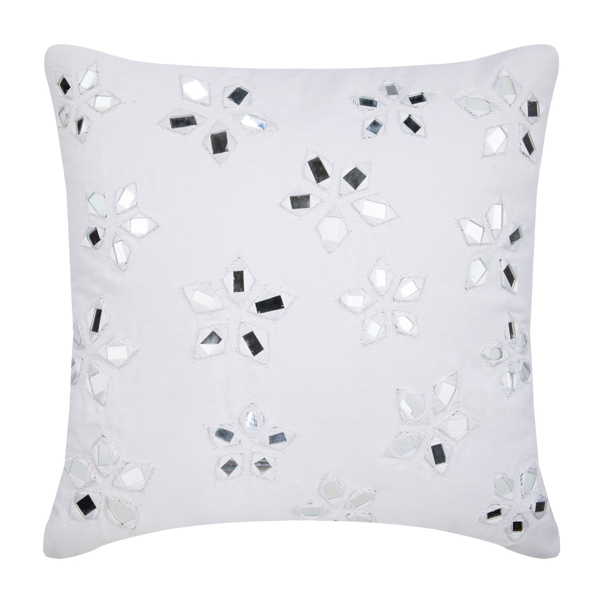 Floral Lake - White Cotton Canvas Decorative Euro Sham