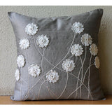 Floral Whispers - Gray Art Silk Throw Pillow Cover