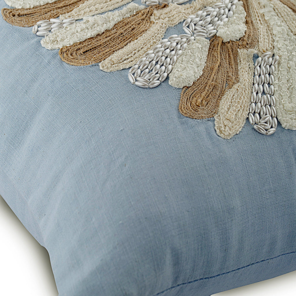 Flower Bud - Light Blue Cotton Linen Decorative Euro Sham