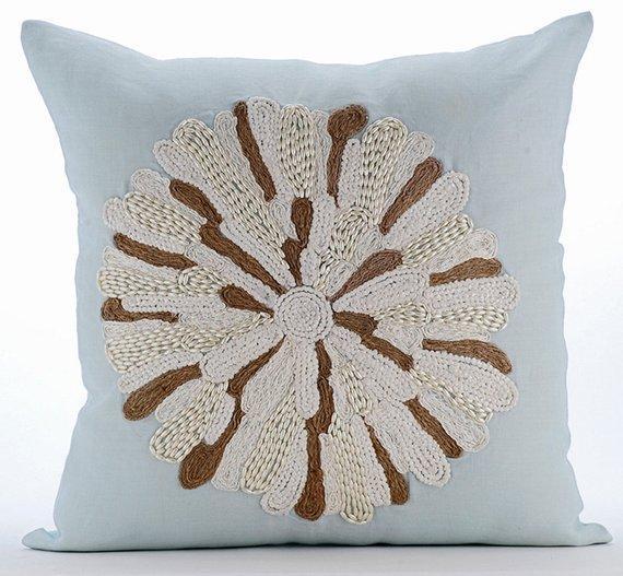 Flower Bud - Light Blue Cotton Linen Decorative Euro Sham