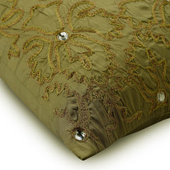 Flower Jewel - Earthy Green Silk Throw Pillow Cover