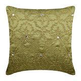 Flower Jewel - Earthy Green Silk Decorative Euro Sham