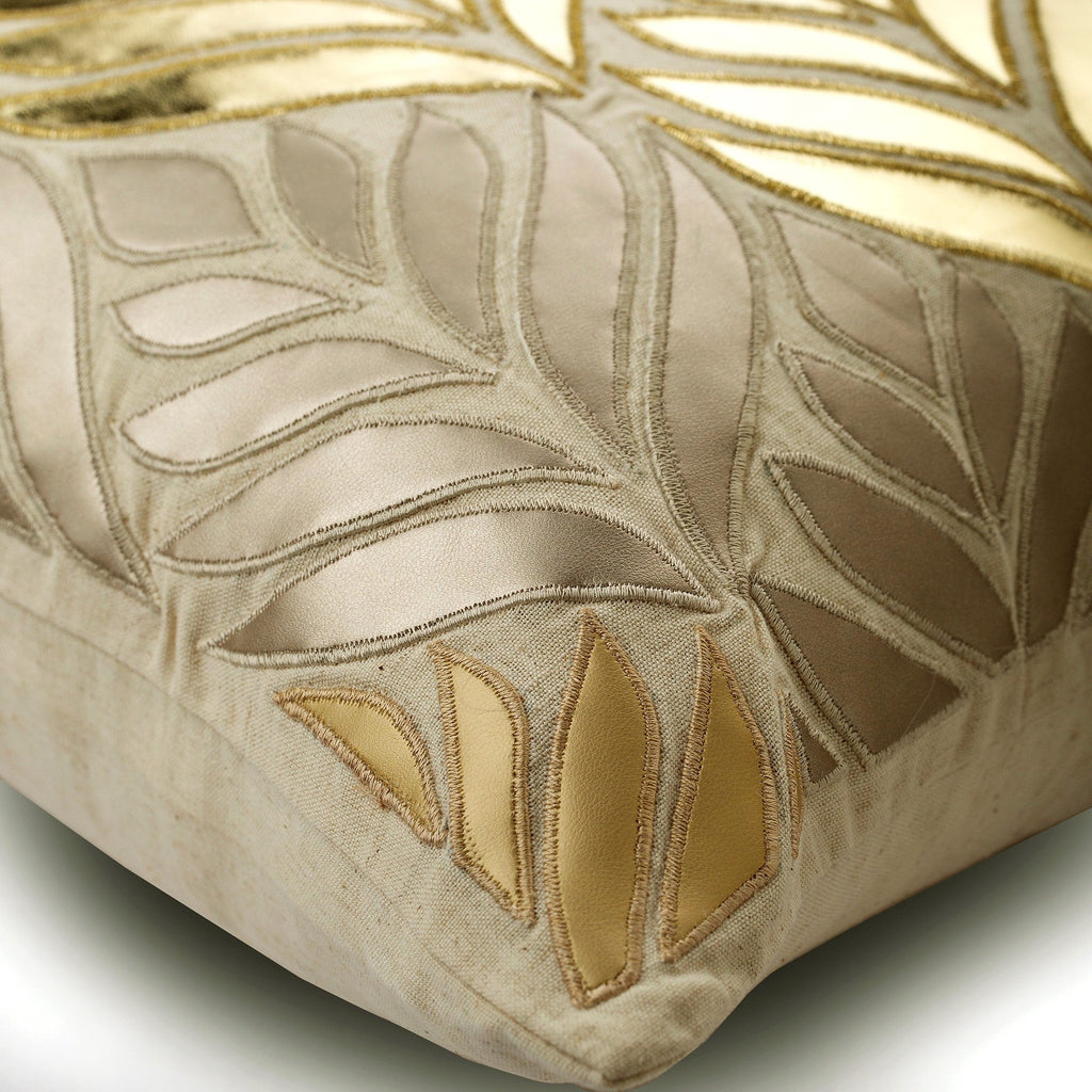 Foil Maple - Gold Faux Leather Throw Pillow Cover