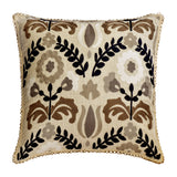 Beige Linen Flowered Throw Cushion Cover Folk Song