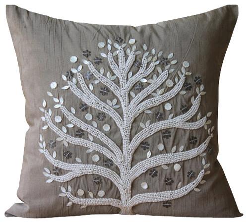 Fortune Tree Brown Silk Decorative Euro Sham