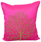 Tree Of Life - Green Art Silk Throw Pillow Cover