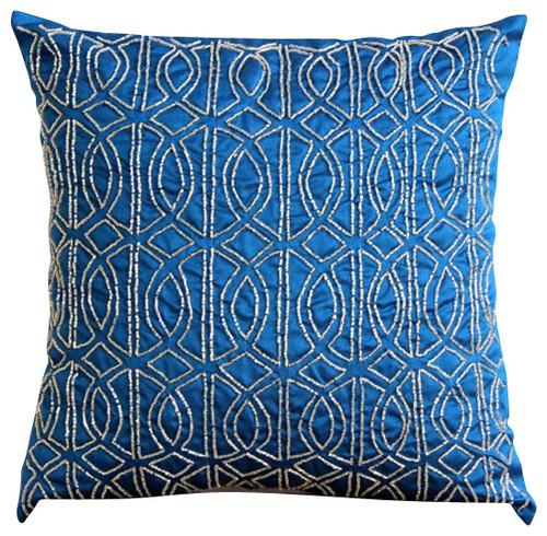 Geometric Royal Blue - Royal Blue Art Silk Decorative Euro Sham