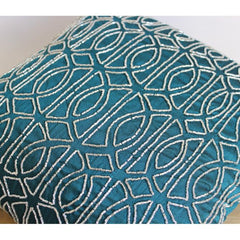 Geometric Royal Peacock Green - Royal Peacock Green Art Silk Throw Pillow Cover