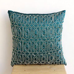 Geometric Royal Peacock Green - Royal Peacock Green Art Silk Decorative Euro Sham