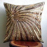 Gold Bloom - Brown & Gold Art Silk Decorative Euro Sham