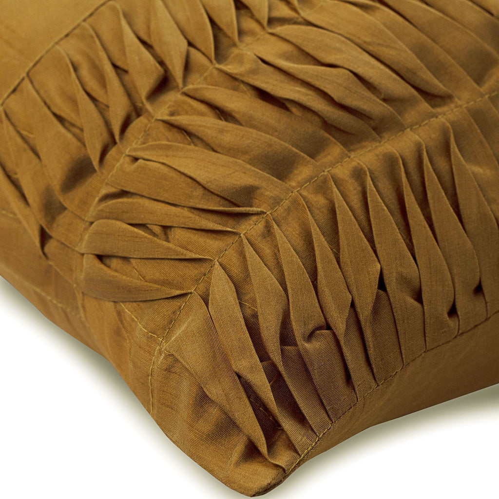 Gold Brown Pleats Pintucks Decorative Euro Sham
