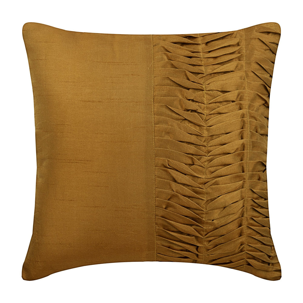Gold Brown Pleats Silk Decorative Euro Sham