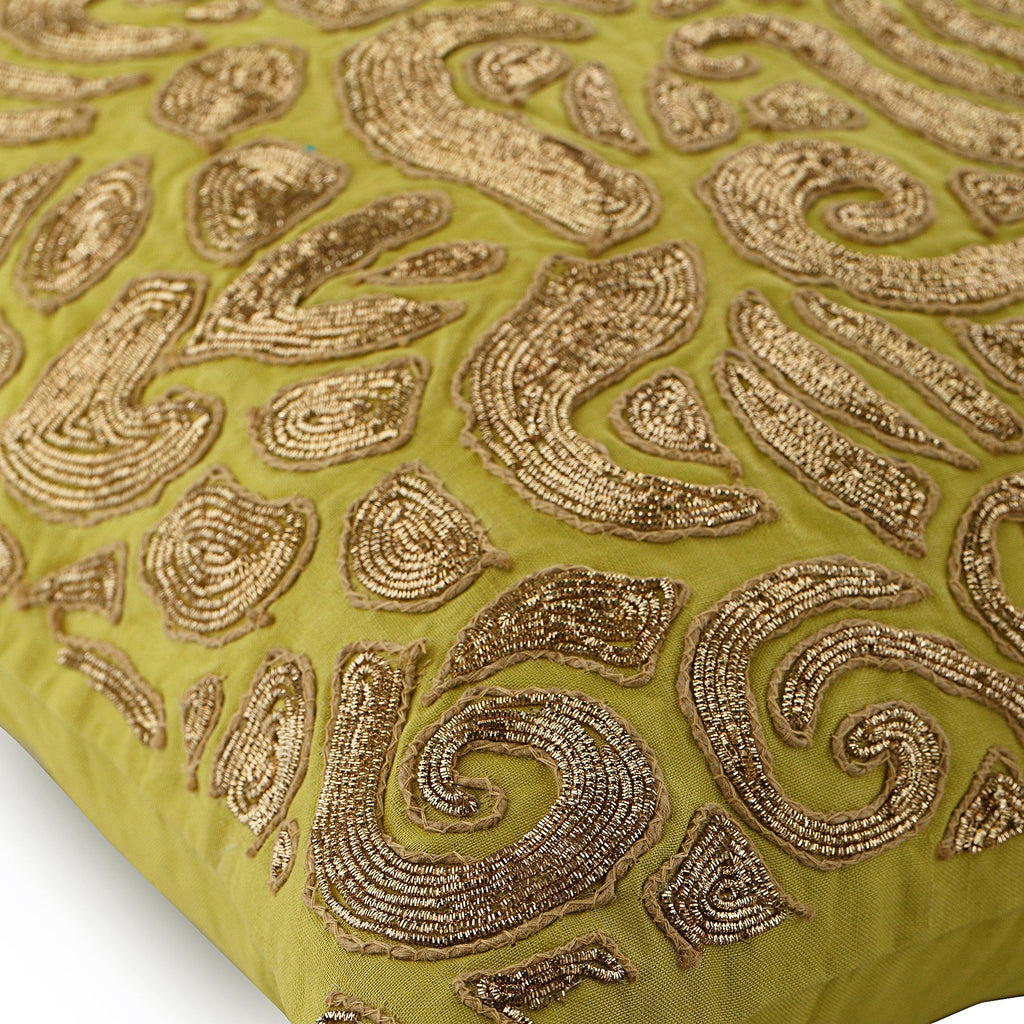 Gold Carnival - Green Cotton Linen Decorative Euro Sham