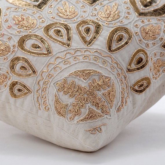 Gold Charm - Natural Beige Cotton Linen Throw Pillow Cover