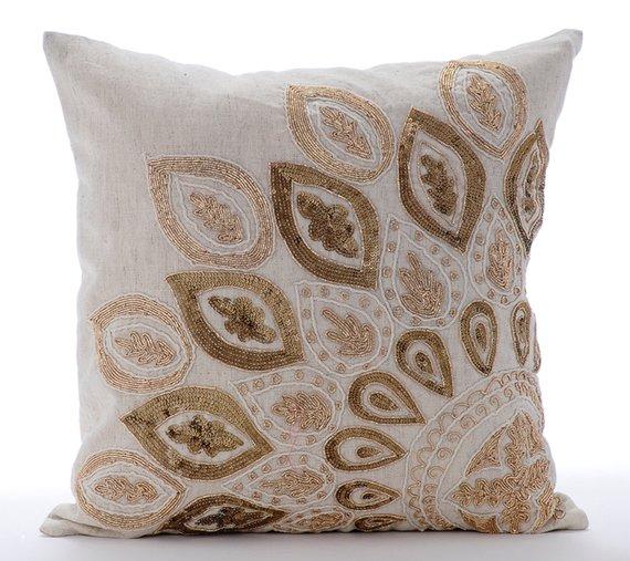 Gold Charm - Natural Beige Cotton Linen Decorative Euro Sham