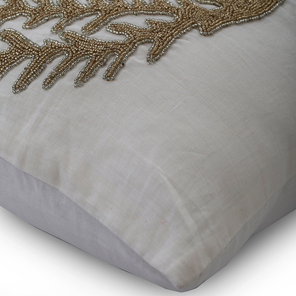 Gold Coral Hunt - Ivory Cotton Linen Throw Cushion Cover