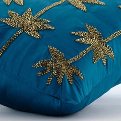 Gold Lotus Dreams - Teal Blue Taffeta Decorative Euro Sham
