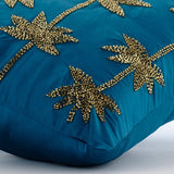 Gold Lotus Dreams - Teal Blue Taffeta Throw Pillow Cover