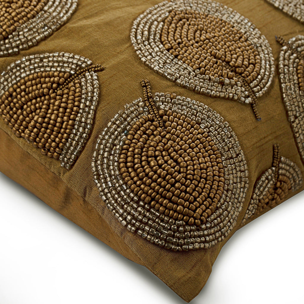 Gold Round Leaves - Gold Silk Throw Pillow Cover