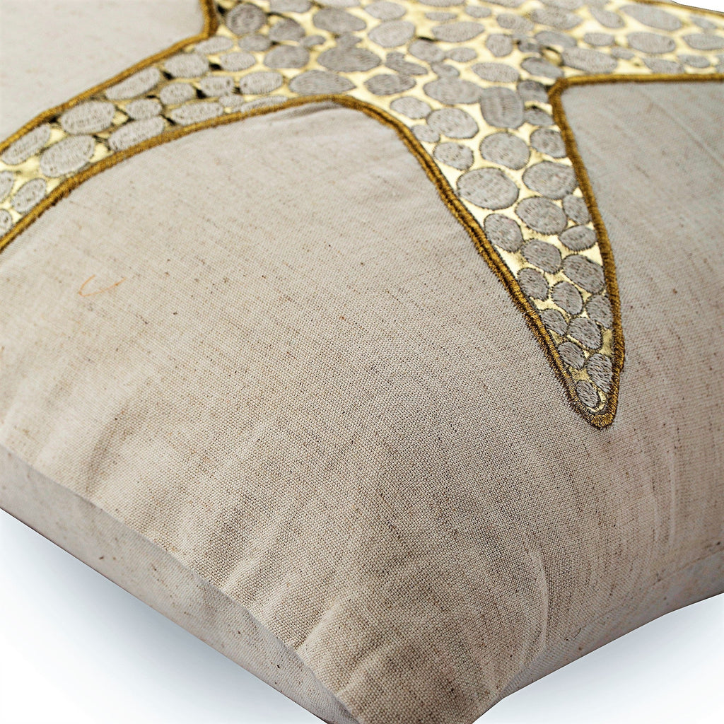 Gold Scaly Starfish - Natural Beige Cotton Linen Throw Pillow Cover