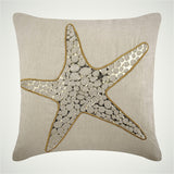 Gold Scaly Starfish - Natural Beige Cotton Linen Decorative Euro Sham
