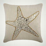 Gold Scaly Starfish - Natural Beige Cotton Linen Decorative Euro Sham