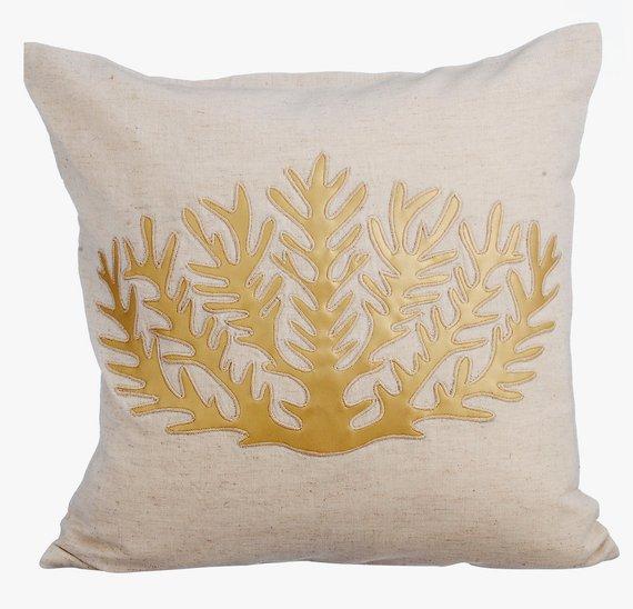 Gold Leather Applique Embroidery Pillows