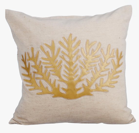 Gold Sea Weeds - Natural Beige Cotton Linen Decorative Euro Sham