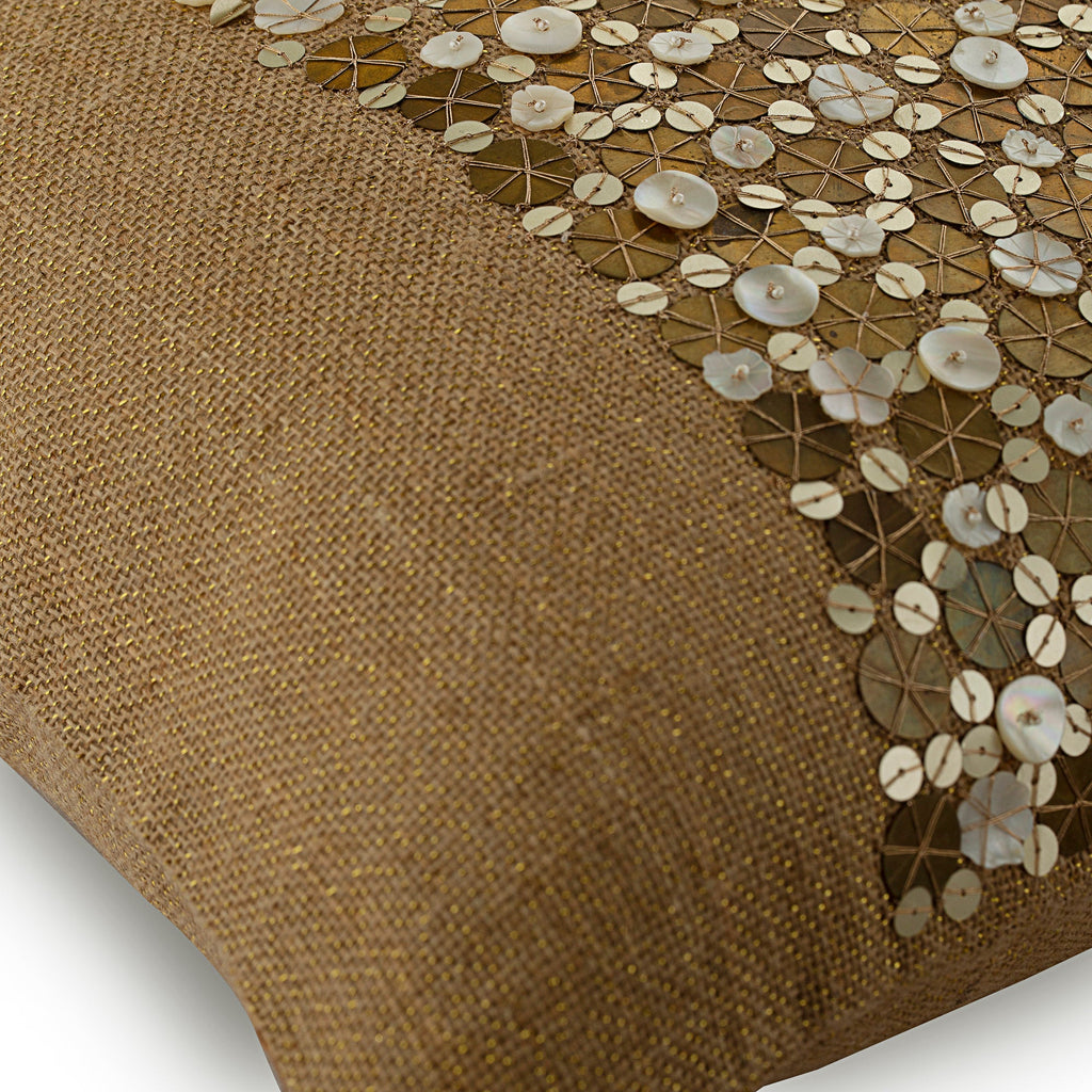 Gold Silver Sands - Beige Burlap Decorative Euro Sham