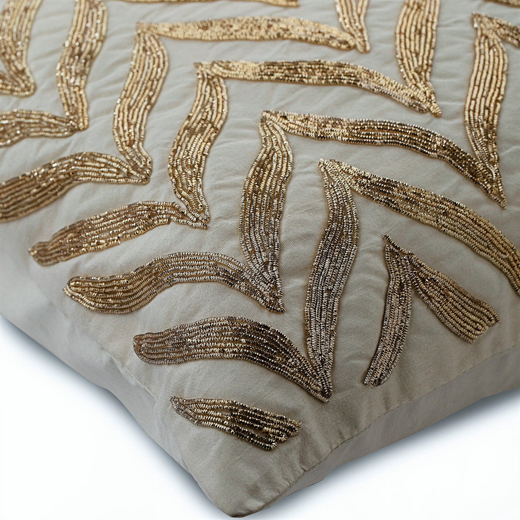 Golden Divide - Ivory Cotton Linen Throw Pillow Cover