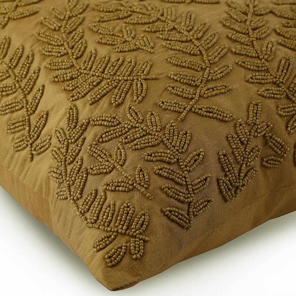 Golden Ivy Beaded Throw Pillow Cover
