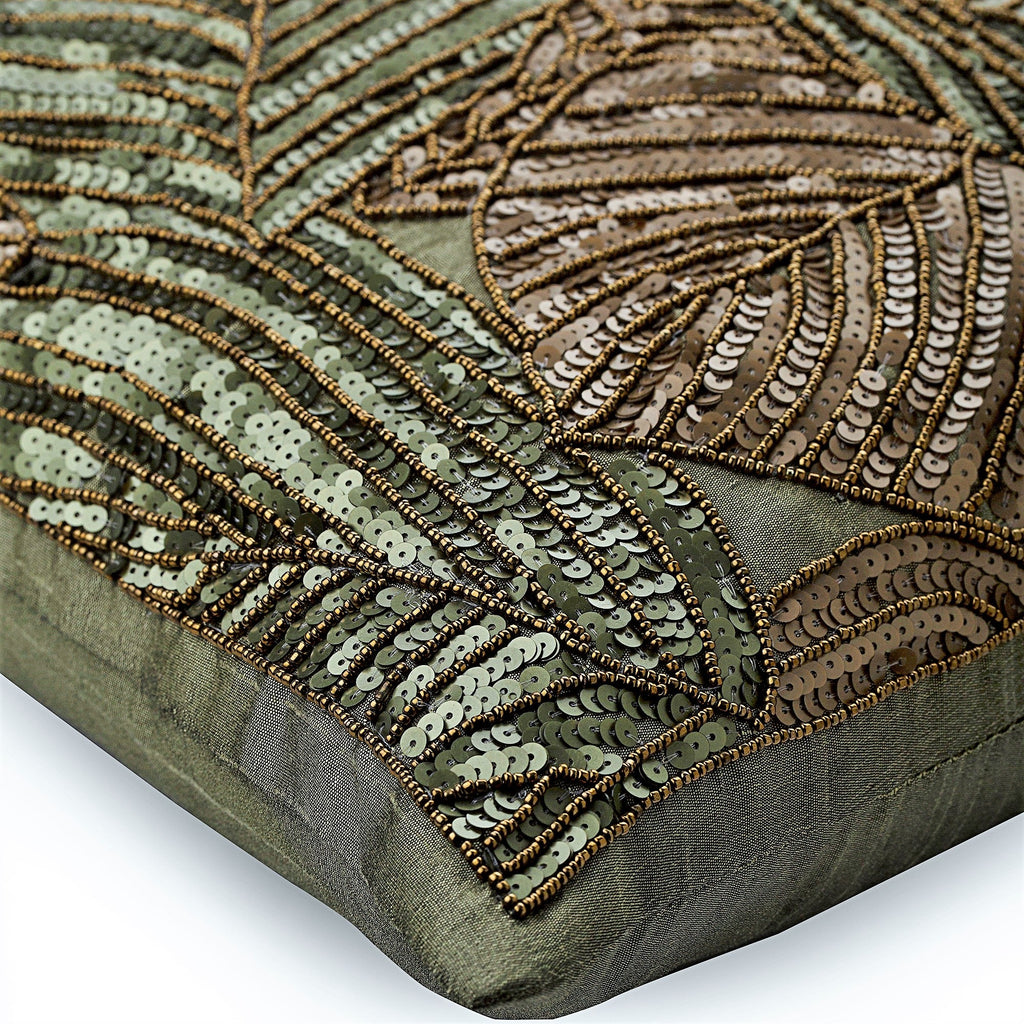 Green Camouflage - Olive Green Art Silk Decorative Euro Sham