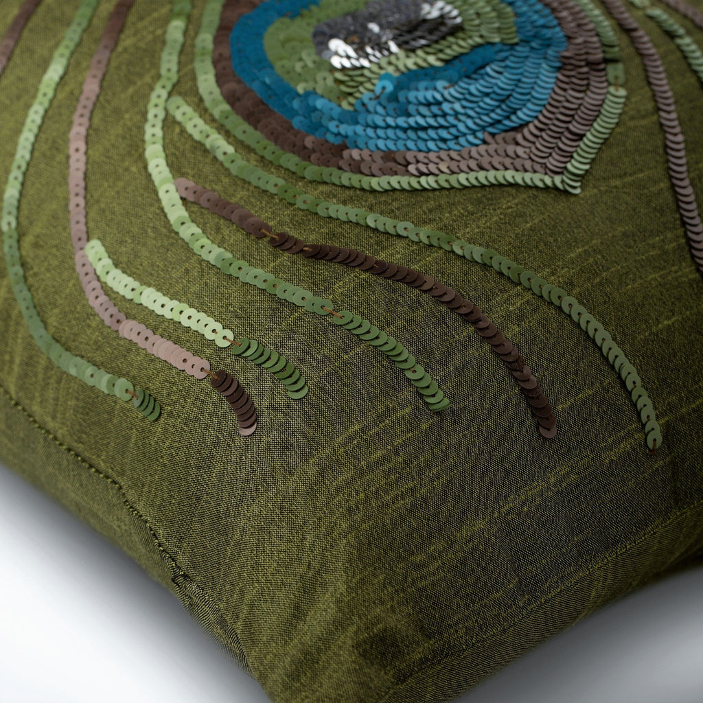 Green Peacock Feather - Green Art Silk Decorative Euro Sham