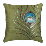 Green Peacock Feather - Green Art Silk Decorative Euro Sham