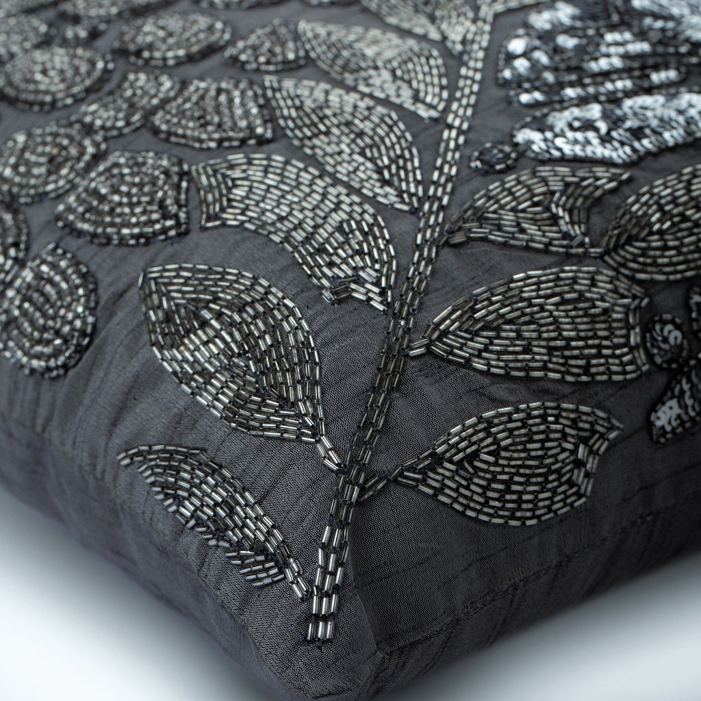 Grey N Silver Garden Silk Decorative Euro Sham