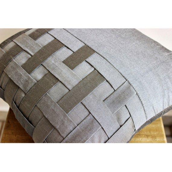 Grey Silver Bricks - Gray Art Silk Decorative Euro Sham