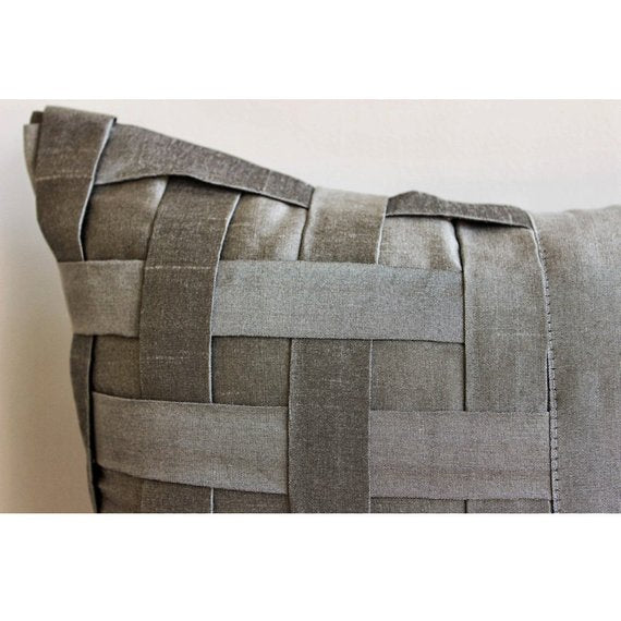 Grey Silver Bricks - Gray Art Silk Throw Pillow Cover