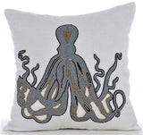 Grey Squid - Gray Cotton Linen Decorative Euro Sham