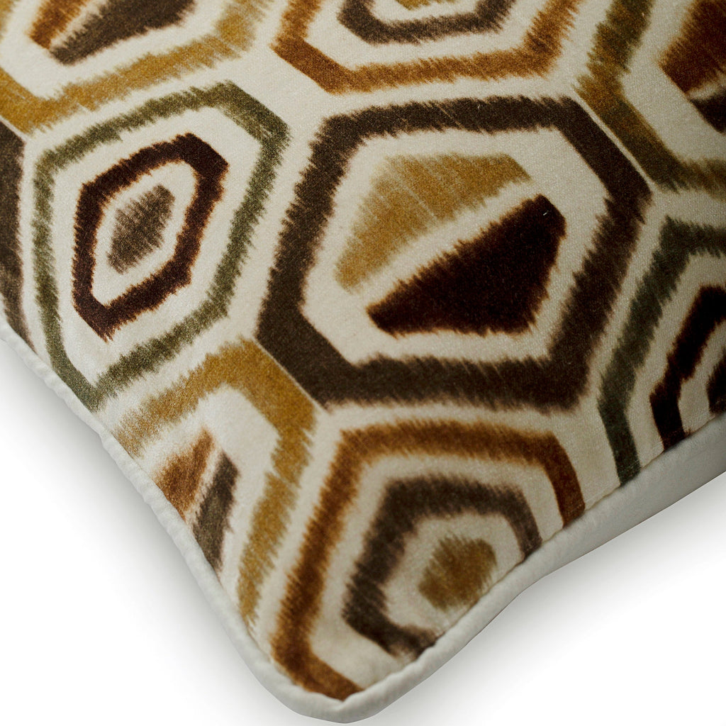 Honey Hexagon - Brown Velvet Throw Pillow Cover